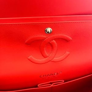 CHANEL Classic Double Flap Bag Quilted Lambskin Medium RED *Authentic*